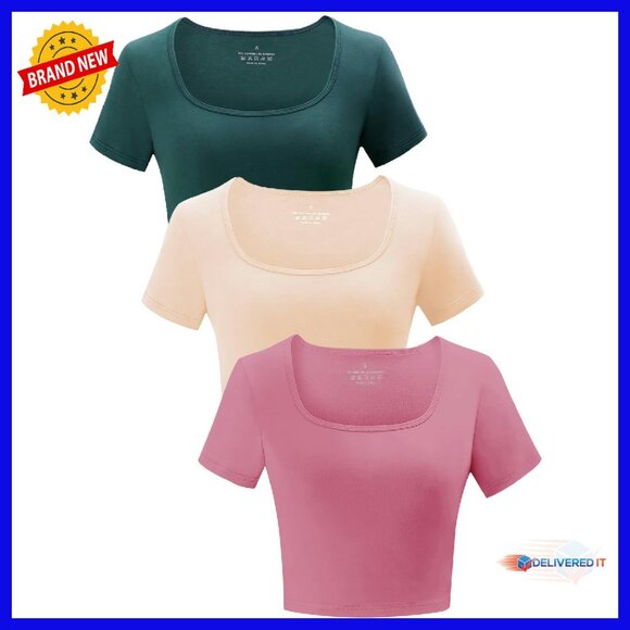 Tops - 3 Pack Women's Crop Tops Cotton Spandex Workout Tees Short Sleeve